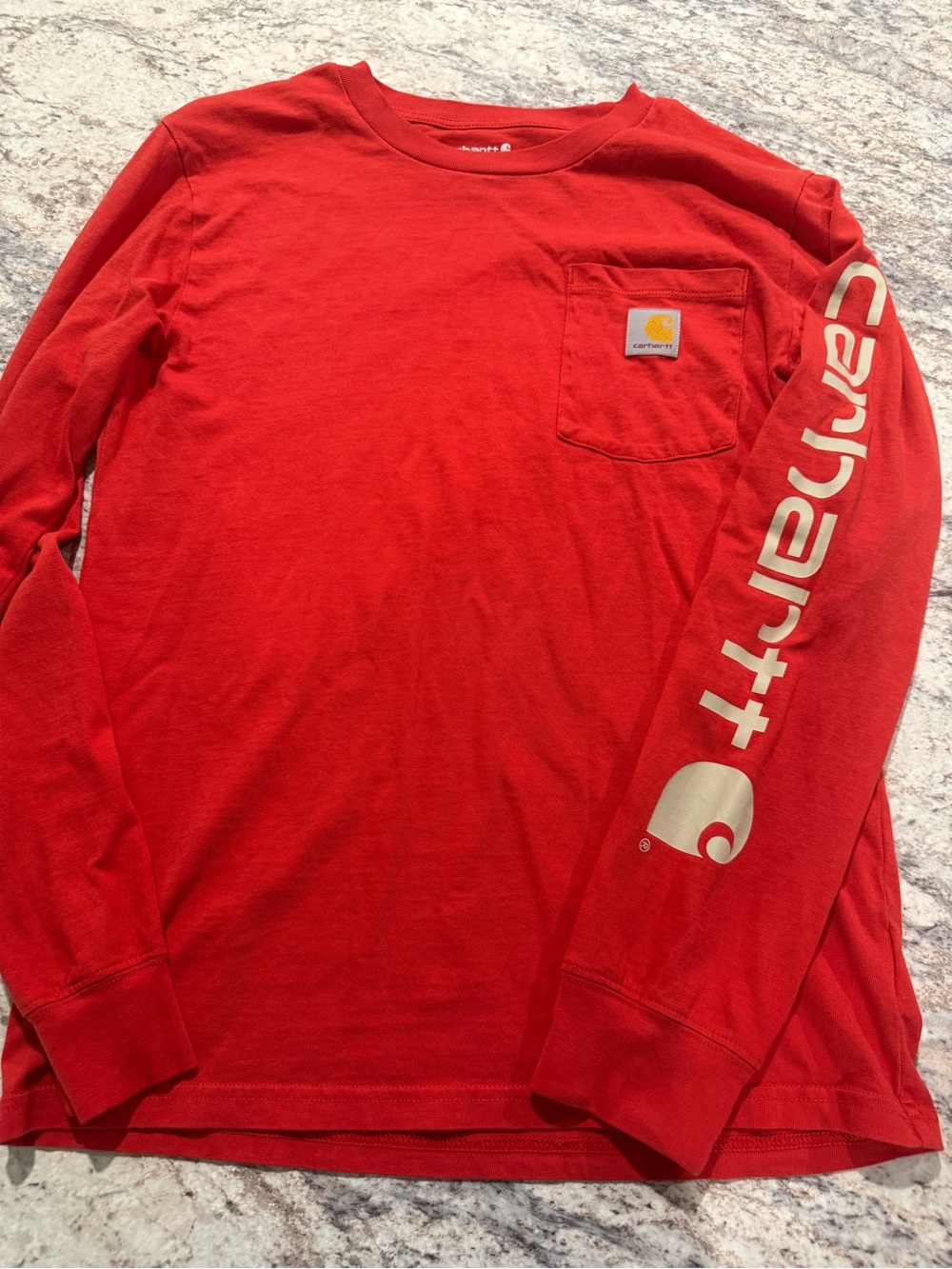 Carhartt Orangish Long Sleeve Logo Pocket Tee